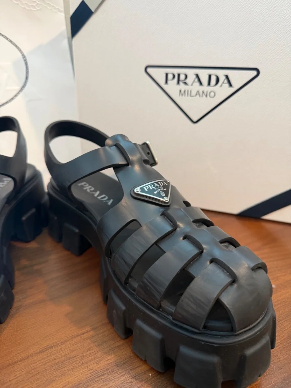 Prada Monolith Rubber Fisherman Sandals Black Women’s Size 11 (EU 41)